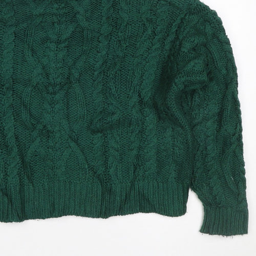 Superdry Women Green UK 10 Cable-Knit Roll Neck Pullover Jumper