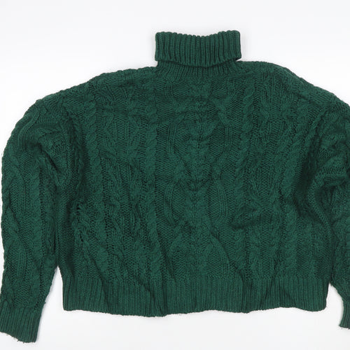 Superdry Women Green UK 10 Cable-Knit Roll Neck Pullover Jumper