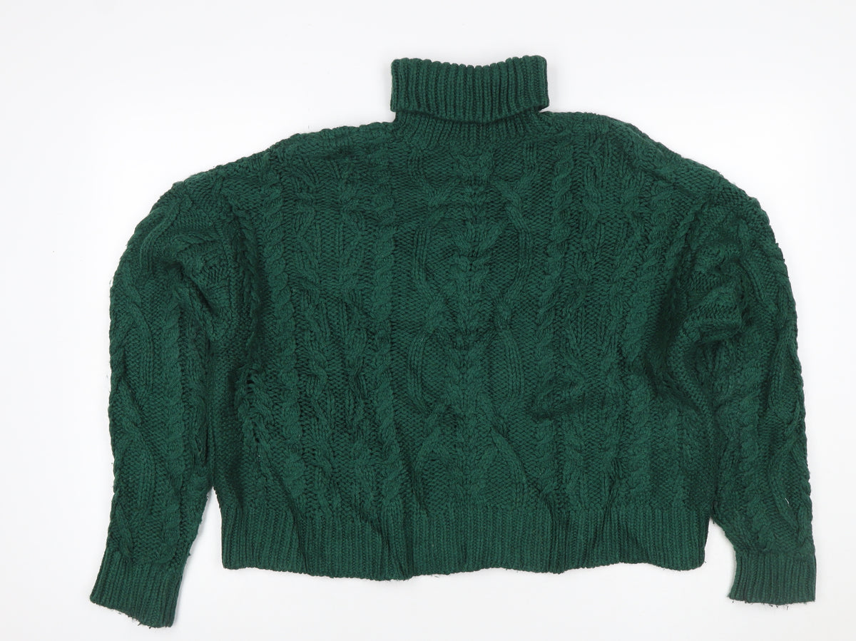 Superdry Women Green UK 10 Cable-Knit Roll Neck Pullover Jumper