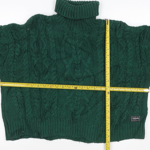 Superdry Women Green UK 10 Cable-Knit Roll Neck Pullover Jumper