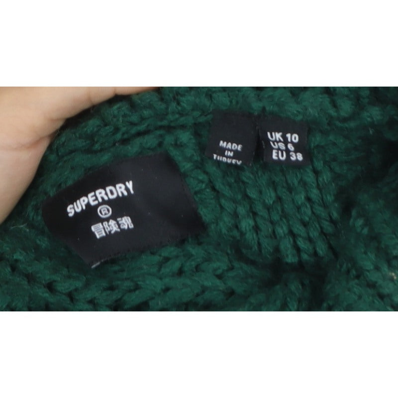Superdry Women Green UK 10 Cable-Knit Roll Neck Pullover Jumper