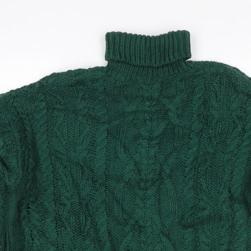 Superdry Women Green UK 10 Cable-Knit Roll Neck Pullover Jumper