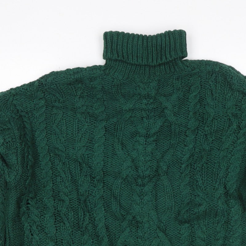 Superdry Women Green UK 10 Cable-Knit Roll Neck Pullover Jumper
