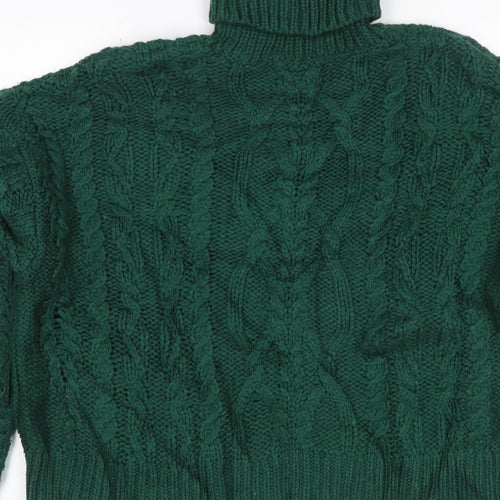 Superdry Women Green UK 10 Cable-Knit Roll Neck Pullover Jumper