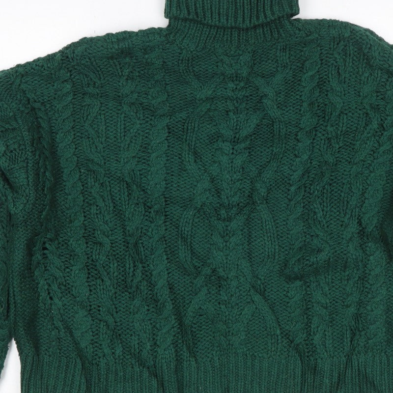 Superdry Women Green UK 10 Cable-Knit Roll Neck Pullover Jumper
