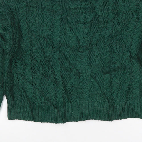 Superdry Women Green UK 10 Cable-Knit Roll Neck Pullover Jumper