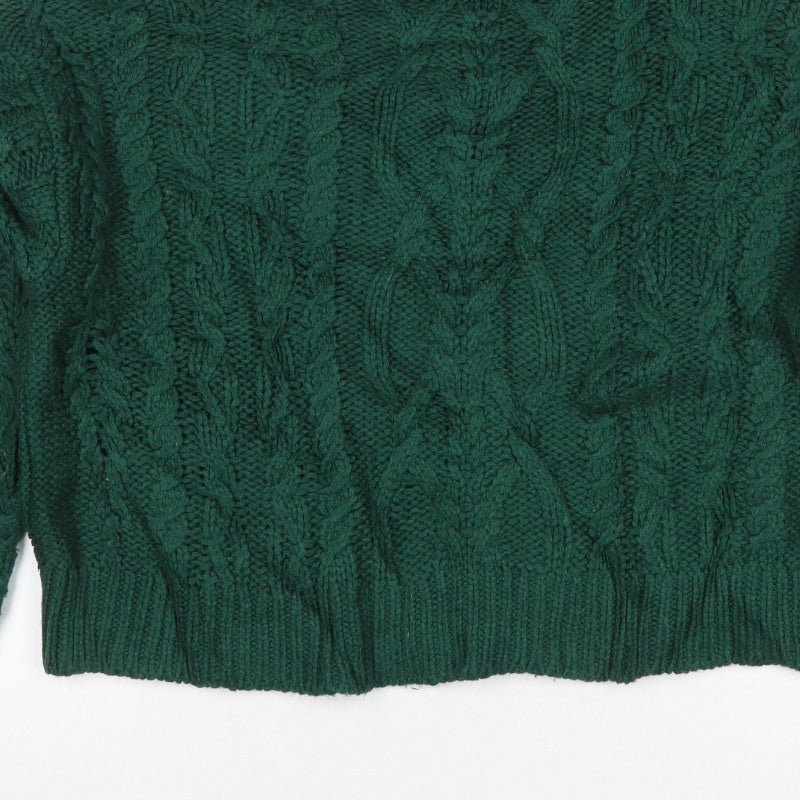 Superdry Women Green UK 10 Cable-Knit Roll Neck Pullover Jumper