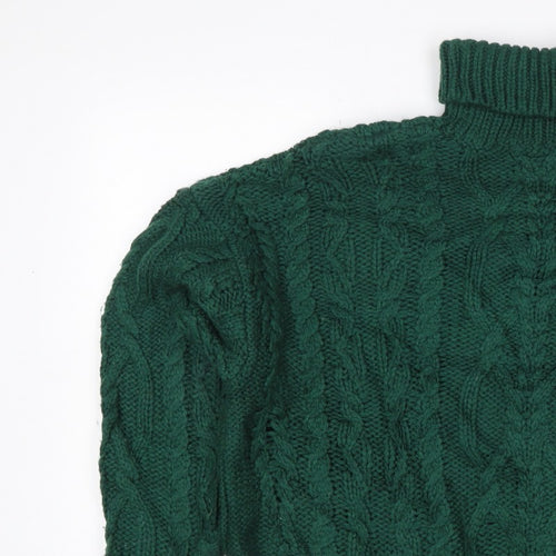 Superdry Women Green UK 10 Cable-Knit Roll Neck Pullover Jumper