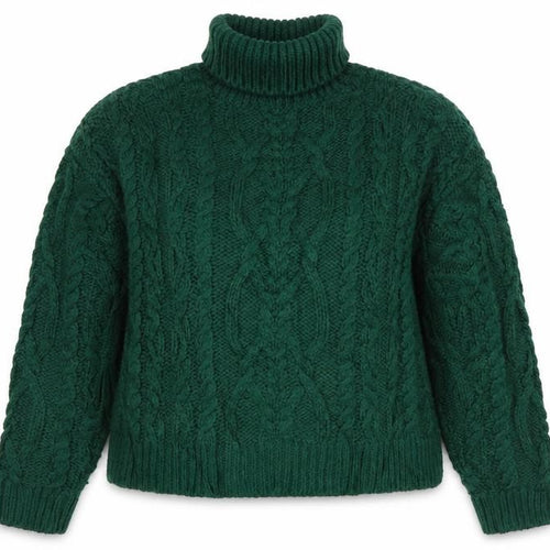 Superdry Women Green UK 10 Cable-Knit Roll Neck Pullover Jumper