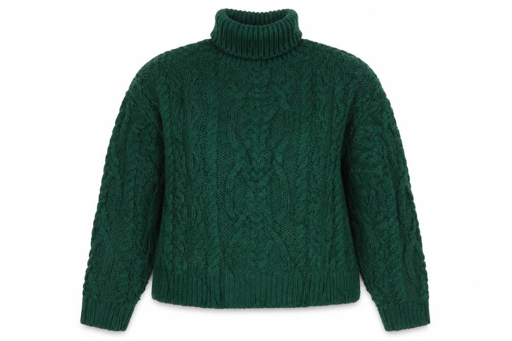Superdry Women Green UK 10 Cable-Knit Roll Neck Pullover Jumper