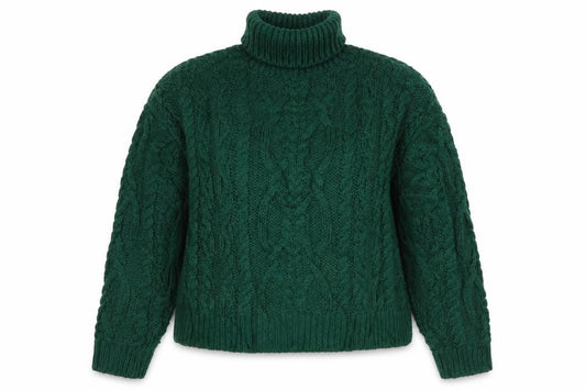 Superdry Women Green UK 10 Cable-Knit Roll Neck Pullover Jumper