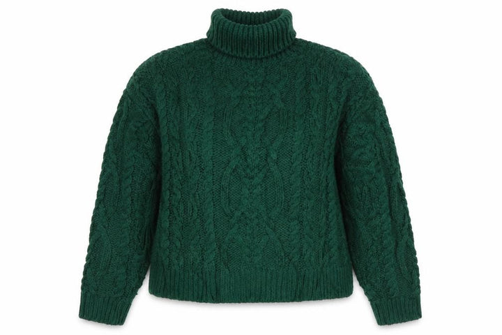 Superdry Women Green UK 10 Cable-Knit Roll Neck Pullover Jumper