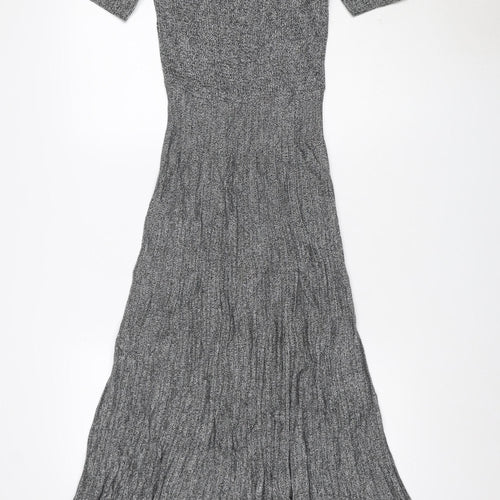 Marks & Spencer Women Grey UK 8 Long Knit Fit & Flare Jumper Dress