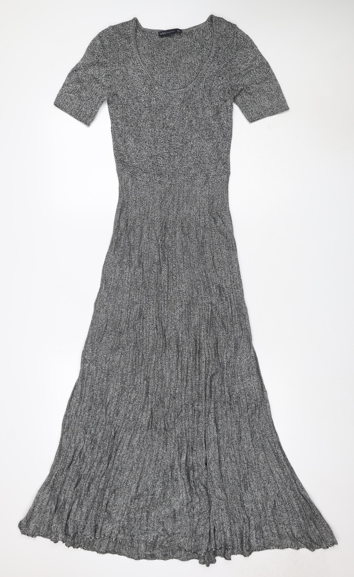 Marks & Spencer Women Grey UK 8 Long Knit Fit & Flare Jumper Dress