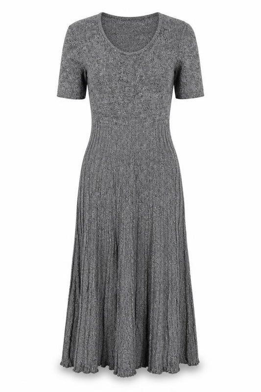 Front view of Marks & Spencer Women Grey UK 8 Long Knit Fit & Flare Jumper Dress