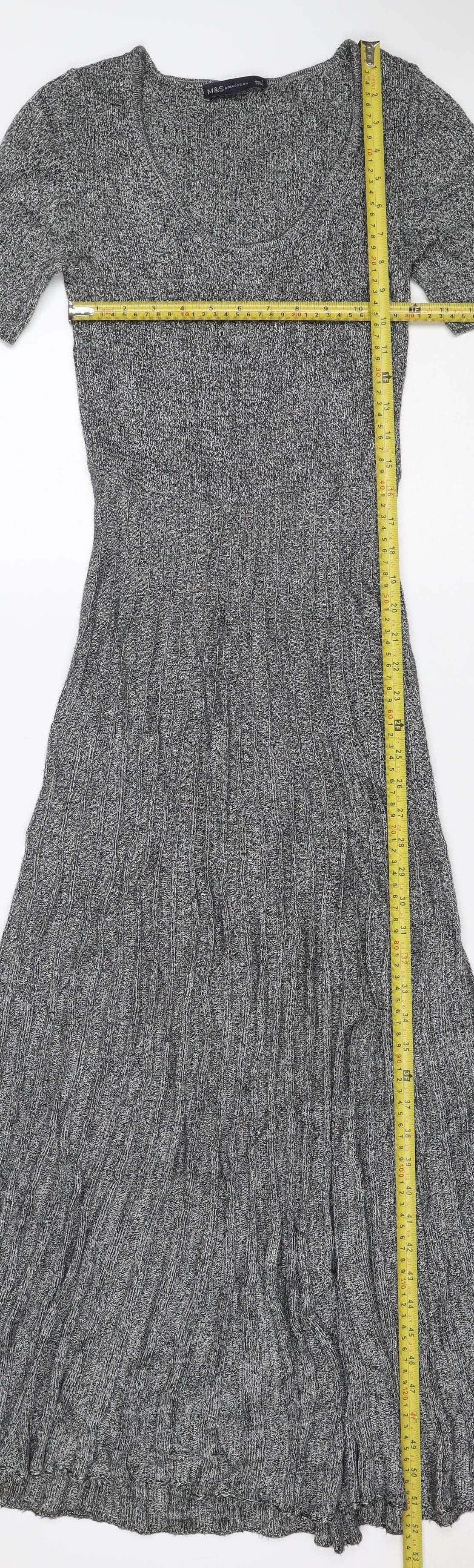 Marks & Spencer Women Grey UK 8 Long Knit Fit & Flare Jumper Dress