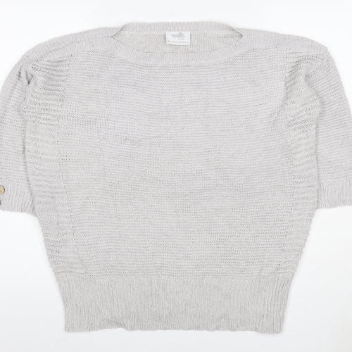 Wallis Women Grey Petite L Batwing Boat Neck Button Cuff Knit Jumper