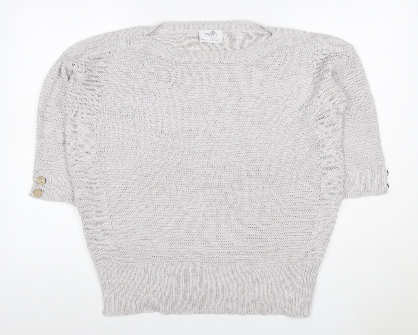 Wallis Women Grey Petite L Batwing Boat Neck Button Cuff Knit Jumper