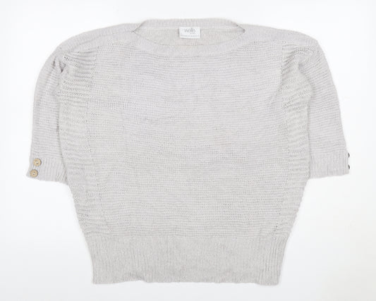 Wallis Women Grey Petite L Batwing Boat Neck Button Cuff Knit Jumper