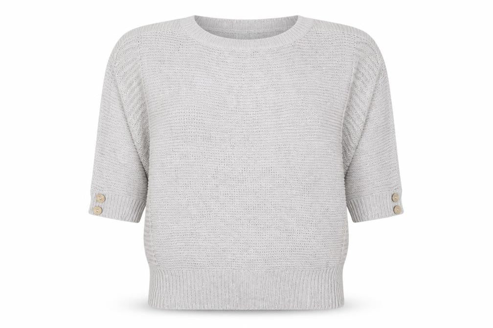 Wallis Women Grey Petite L Batwing Boat Neck Button Cuff Knit Jumper