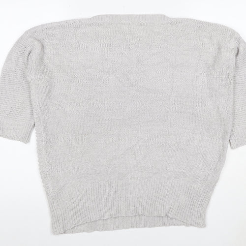 Wallis Women Grey Petite L Batwing Boat Neck Button Cuff Knit Jumper
