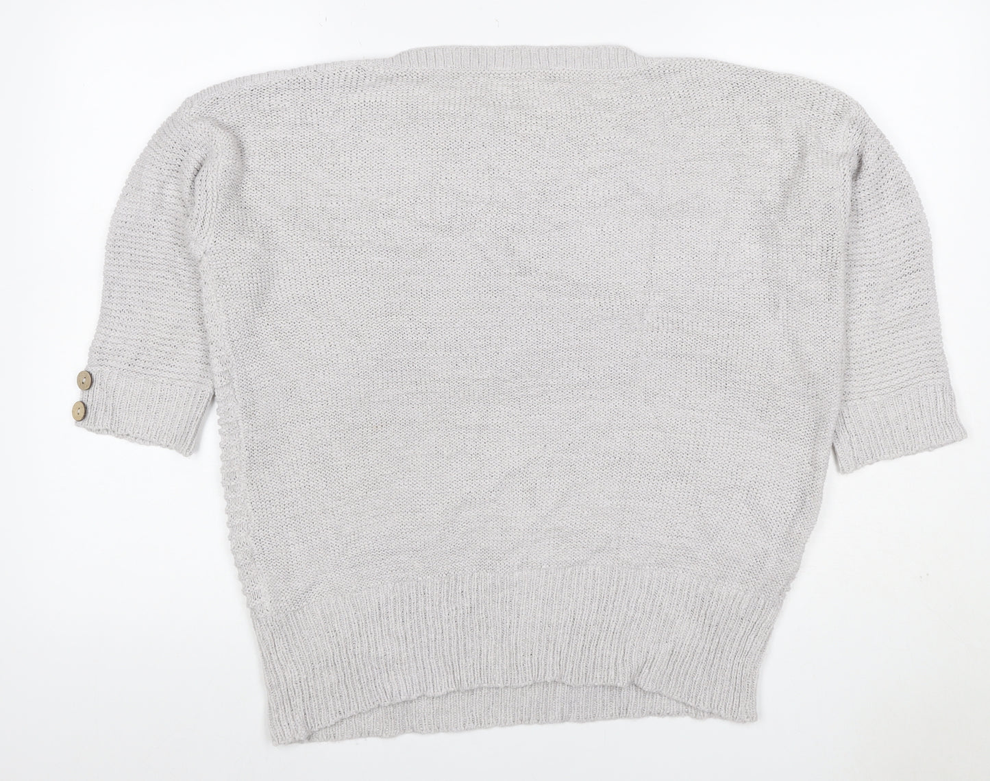 Wallis Women Grey Petite L Batwing Boat Neck Button Cuff Knit Jumper