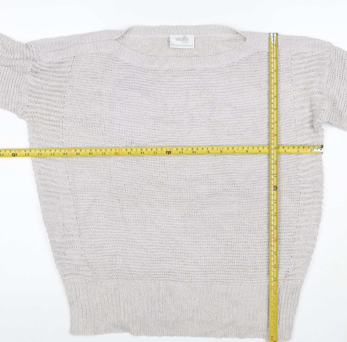 Wallis Women Grey Petite L Batwing Boat Neck Button Cuff Knit Jumper