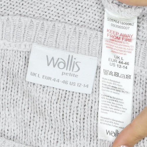 Wallis Women Grey Petite L Batwing Boat Neck Button Cuff Knit Jumper