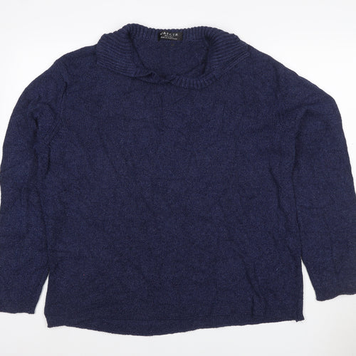 Jaeger Women Blue XL Cable-Knit Cowl Neck Silk Cotton Jumper