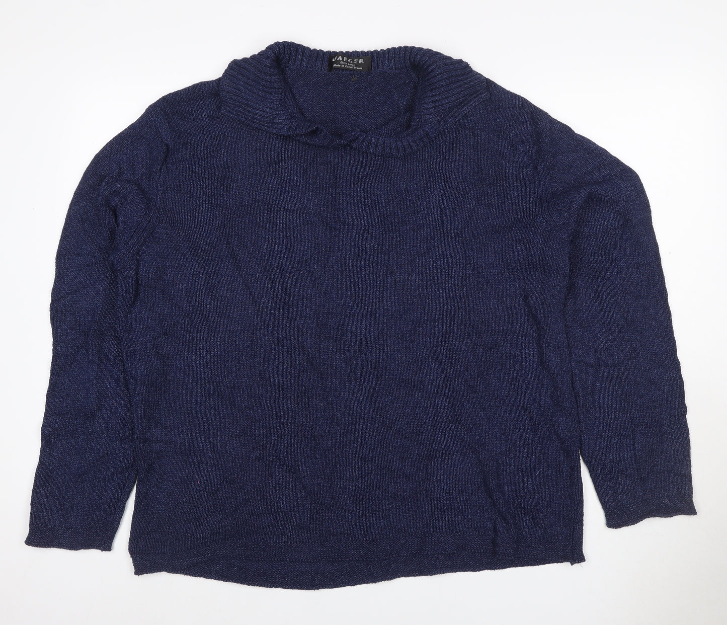 Jaeger Women Blue XL Cable-Knit Cowl Neck Silk Cotton Jumper