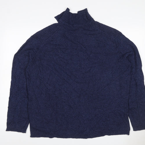 Jaeger Women Blue XL Cable-Knit Cowl Neck Silk Cotton Jumper