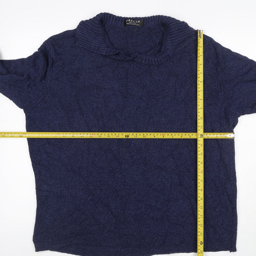 Jaeger Women Blue XL Cable-Knit Cowl Neck Silk Cotton Jumper