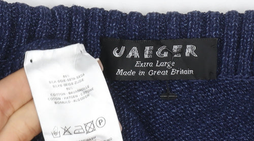 Jaeger Women Blue XL Cable-Knit Cowl Neck Silk Cotton Jumper
