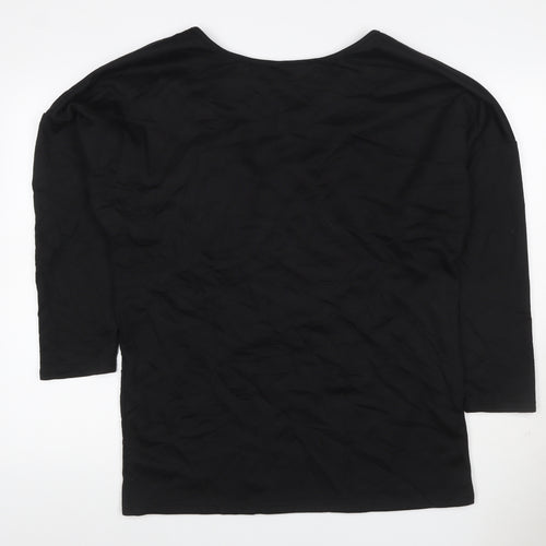 JCL Women’s Black M V-Neck 3/4 Sleeve Lace-Up Detail Jersey Top