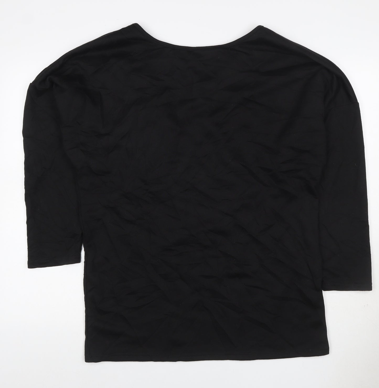 JCL Women’s Black M V-Neck 3/4 Sleeve Lace-Up Detail Jersey Top
