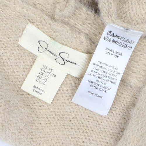 Jessica Simpson Women Beige XS V-Neck Long Sleeve Knit Jumper