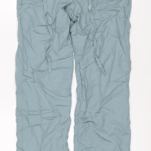 My Tribe Women's Blue UK 8 Linen Cargo Trousers Drawstring Pockets