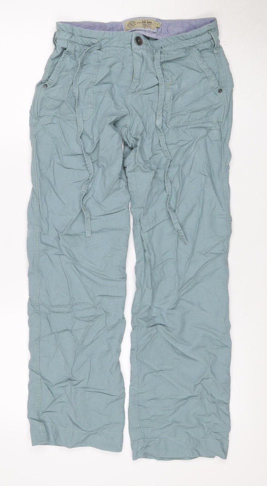 My Tribe Women's Blue UK 8 Linen Cargo Trousers Drawstring Pockets