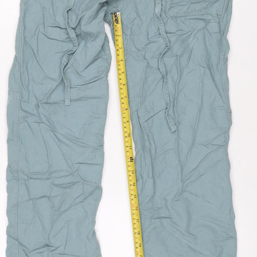 My Tribe Women's Blue UK 8 Linen Cargo Trousers Drawstring Pockets