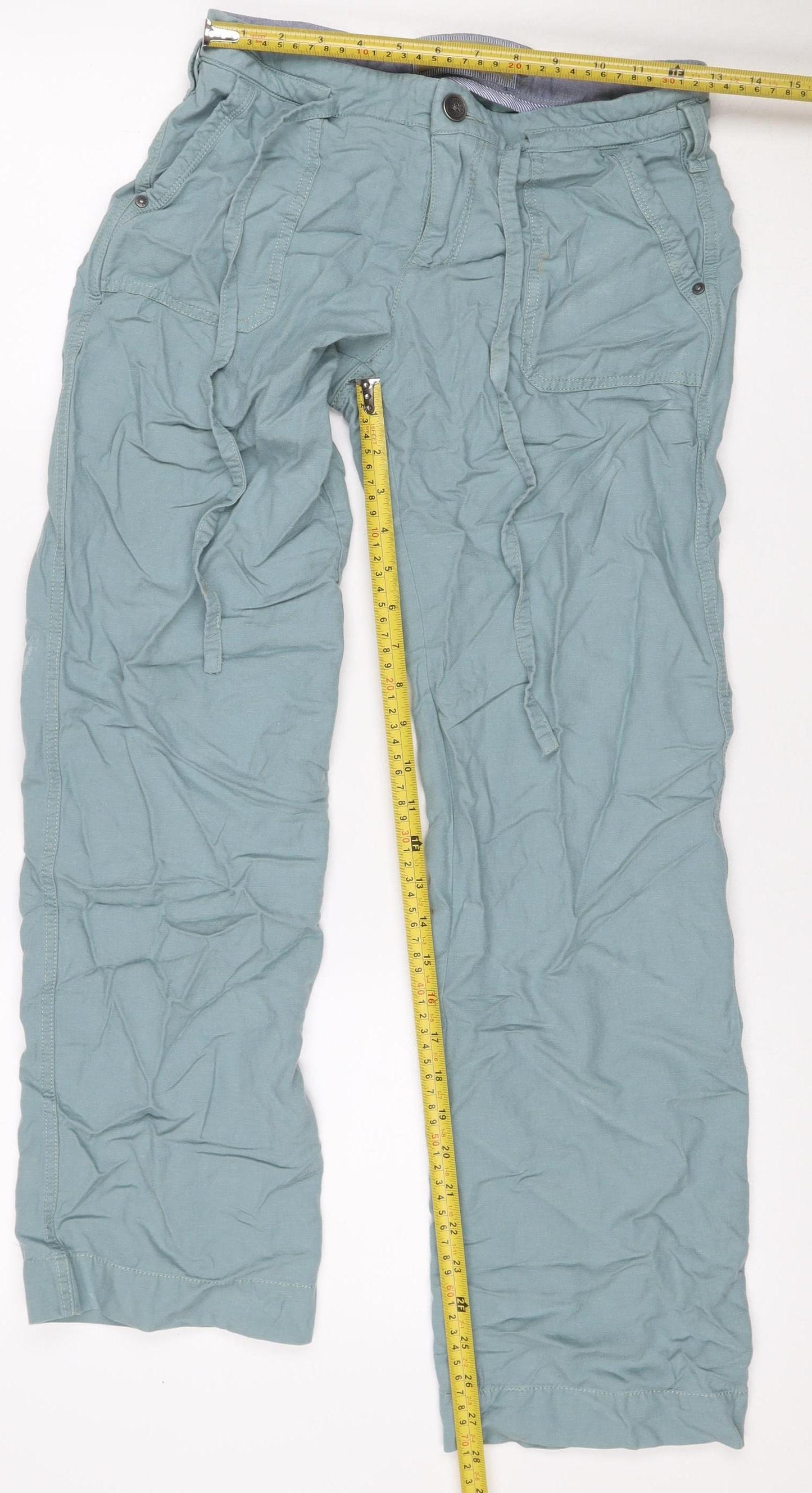My Tribe Women's Blue UK 8 Linen Cargo Trousers Drawstring Pockets