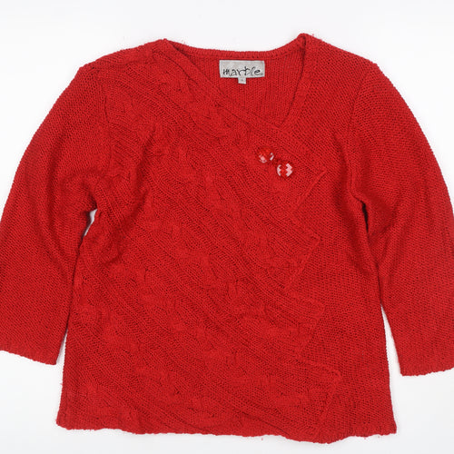 Marble Women Red V-Neck Cable Knit Jumper Size 8 Acrylic