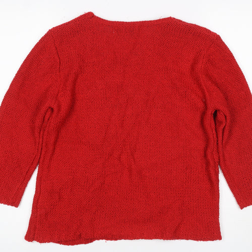 Marble Women Red V-Neck Cable Knit Jumper Size 8 Acrylic