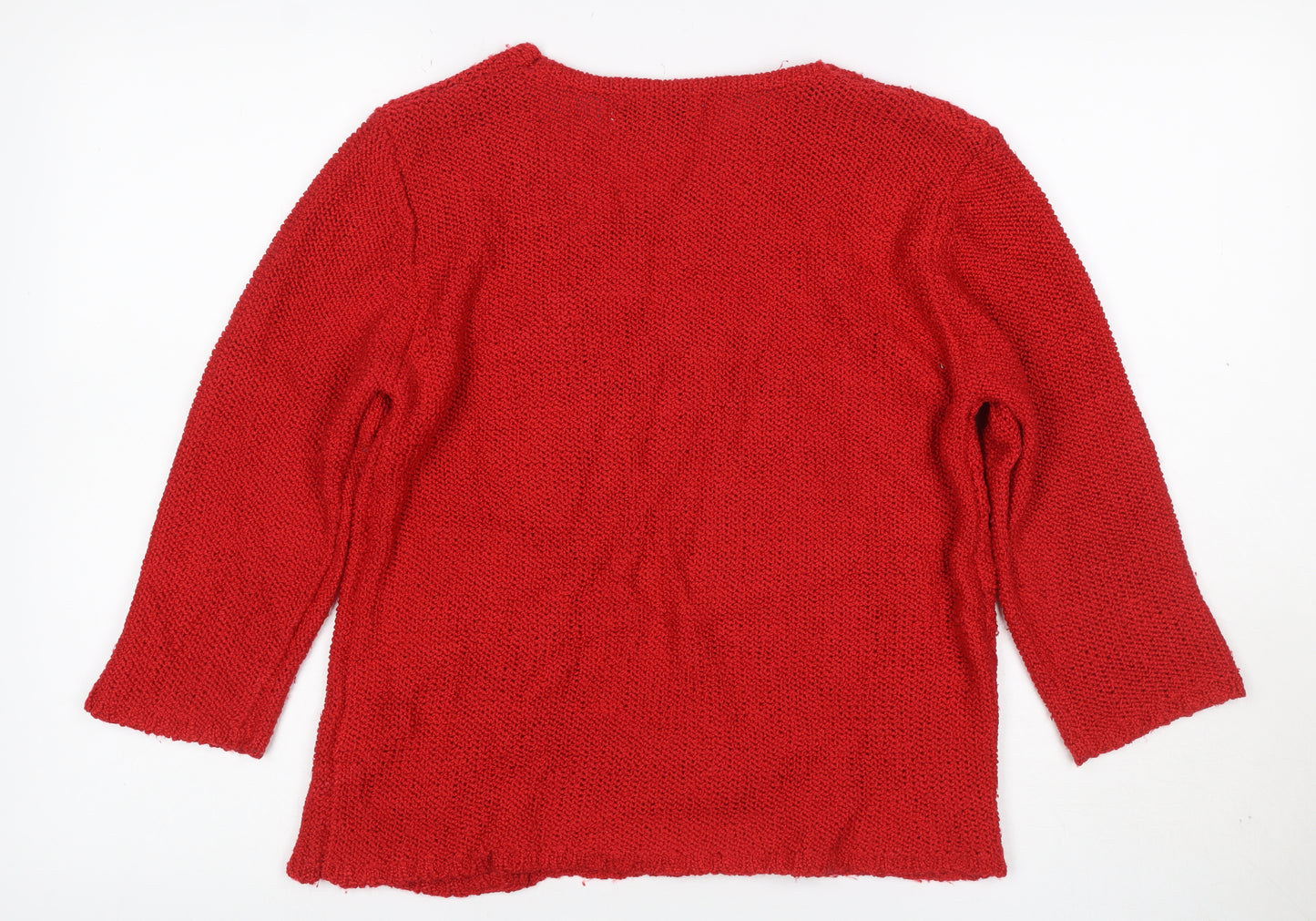 Marble Women Red V-Neck Cable Knit Jumper Size 8 Acrylic