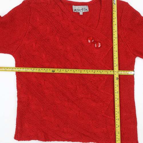 Marble Women Red V-Neck Cable Knit Jumper Size 8 Acrylic