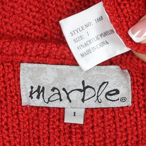 Marble Women Red V-Neck Cable Knit Jumper Size 8 Acrylic