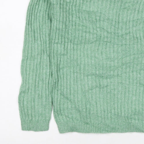 Marks & Spencer Women Green XS Rib Knit Round Neck Pullover Jumper
