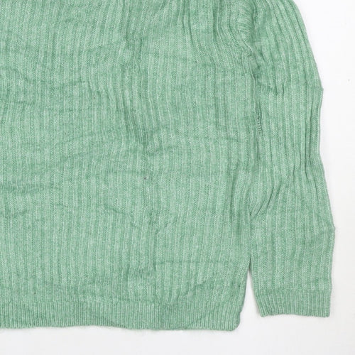Marks & Spencer Women Green XS Rib Knit Round Neck Pullover Jumper