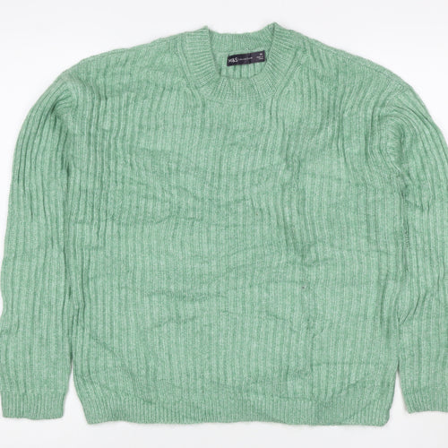 Marks & Spencer Women Green XS Rib Knit Round Neck Pullover Jumper