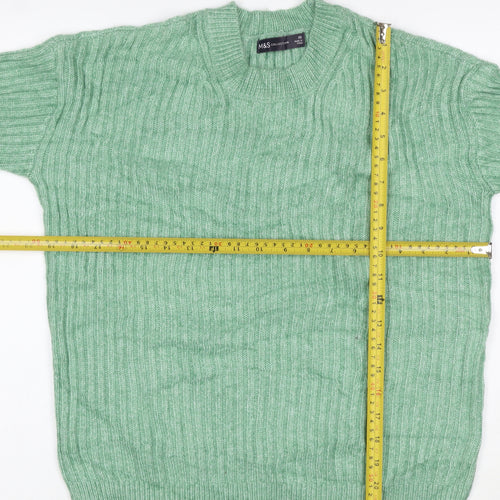 Marks & Spencer Women Green XS Rib Knit Round Neck Pullover Jumper