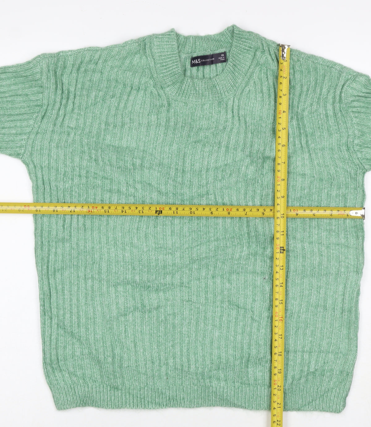 Marks & Spencer Women Green XS Rib Knit Round Neck Pullover Jumper